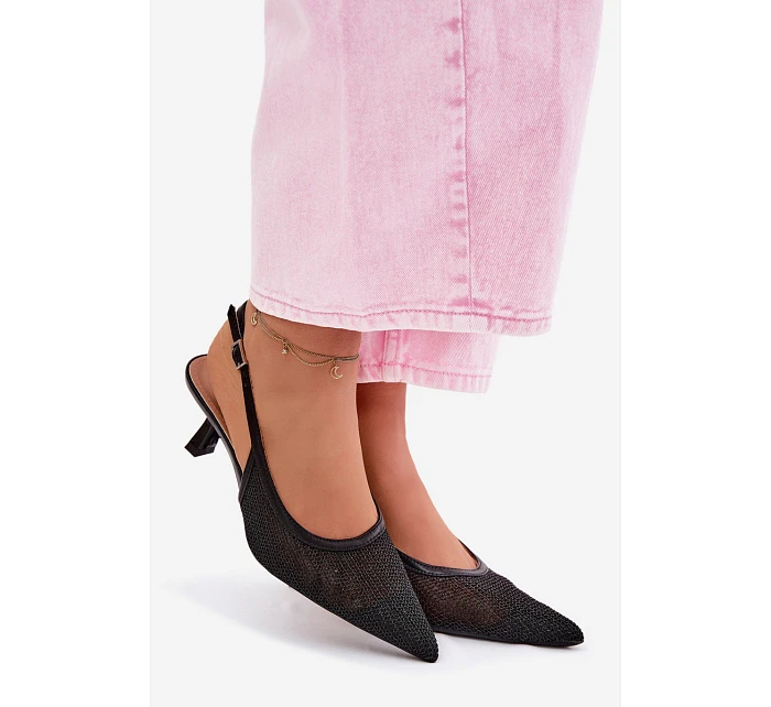 Síťové Sandály na Tenko Podpatku Černé Calora Síťové Sandály na Tenko Podpatku Černé Calora