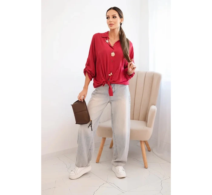 Dámská košile s ozdobnými knoflíky a límcem bordová model 21402214 - K-Fashion