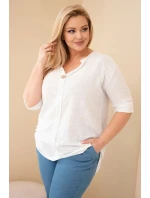 Dámská bavlněná halenka Plus Size s výstřihem na knoflíky bílá Dámská bavlněná halenka Plus Size s výstřihem na knoflíky bílá