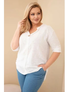 Dámská bavlněná halenka Plus Size s výstřihem na knoflíky bílá