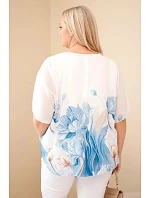 Dámská halenka Plus Size s květinovým potiskem a volným rukávem modrá