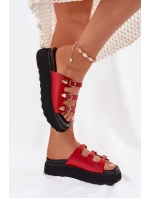 Dámské Klapky Na Platformě S Pásky Červené model 21698711 - Boto