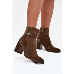 Dámské kotníkové boty z přírodního semiše na sloupku vyhřívané Sergio Leone BT25384-S Khaki