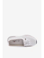 Kožené Ažurové Dámské Polobotky S.Barski LR61-7044 Bílé