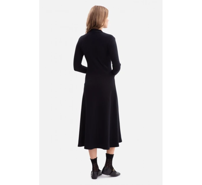 model 21379828 Žebrované midi šaty s asymetrickým pasem černé - BeWear