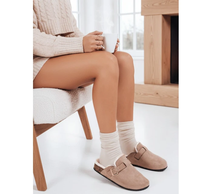 Dámské semišové zateplené žabky béžové FashionStreet ZY1196