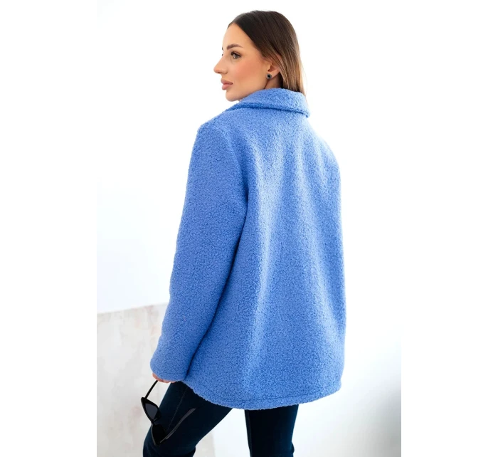 Dámská bunda z měkkého beránka s džínovým límcem modrá