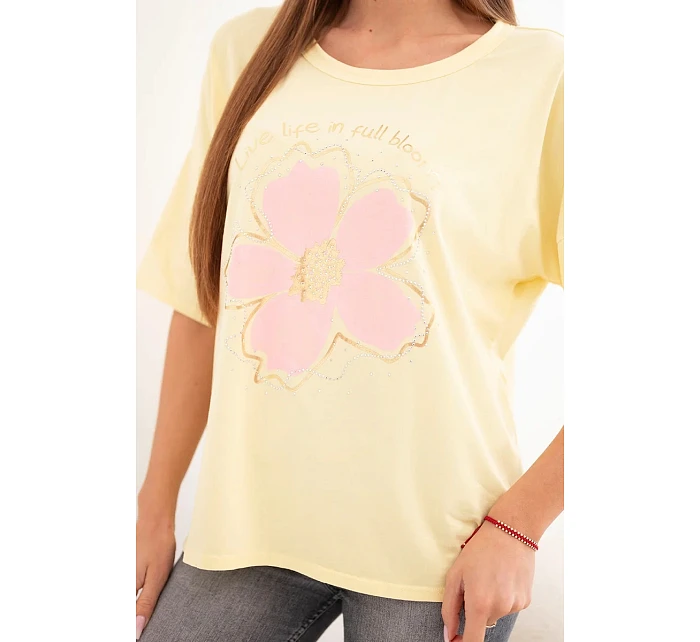 Dámská bavlněná oversize halenka s květinovým potiskem žlutá