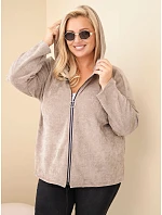 Dámská mikina Plus Size manšestrová s kapucí a zipem oversize fango zelená Dámská mikina Plus Size manšestrová s kapucí a zipem oversize fango zelená