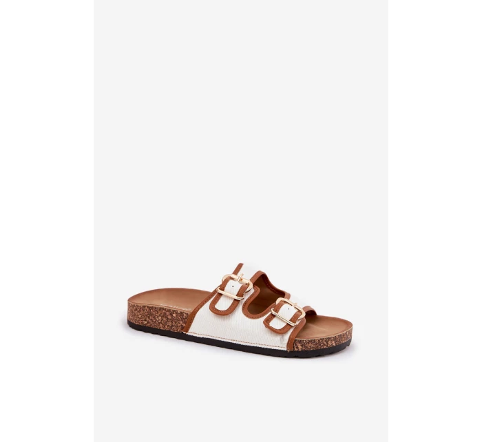 Dámské Plátěné Pantofle Na Korkové Platformě S Přezkami Bílé Osoffe Dámské Plátěné Pantofle Na Korkové Platformě S Přezkami Bílé Osoffe