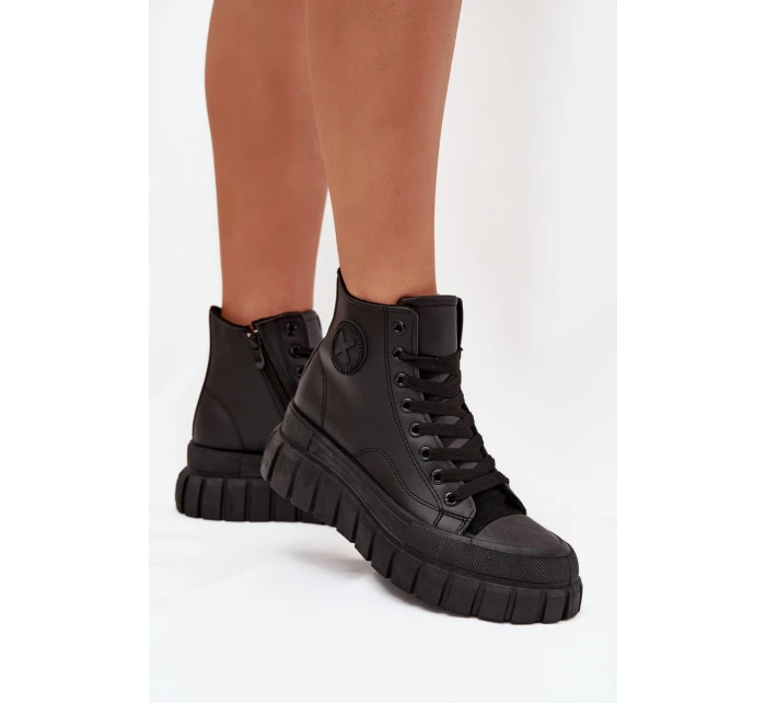 Zateplené Vysoké Tenisky Dámské Na Platformě S Zipem Černé model 21705267 - Boto Zateplené Vysoké Tenisky Dámské Na Platformě S Zipem Černé model 21705267 - Boto