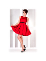 Dámské společenské šaty FOLD se sklady a páskem středně dlouhé červené - Červená - Numoco