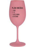 PLÁN DNEŠKA - VSTÁT - růžová sklenice na víno 350 ml PLÁN DNEŠKA - VSTÁT - růžová sklenice na víno 350 ml