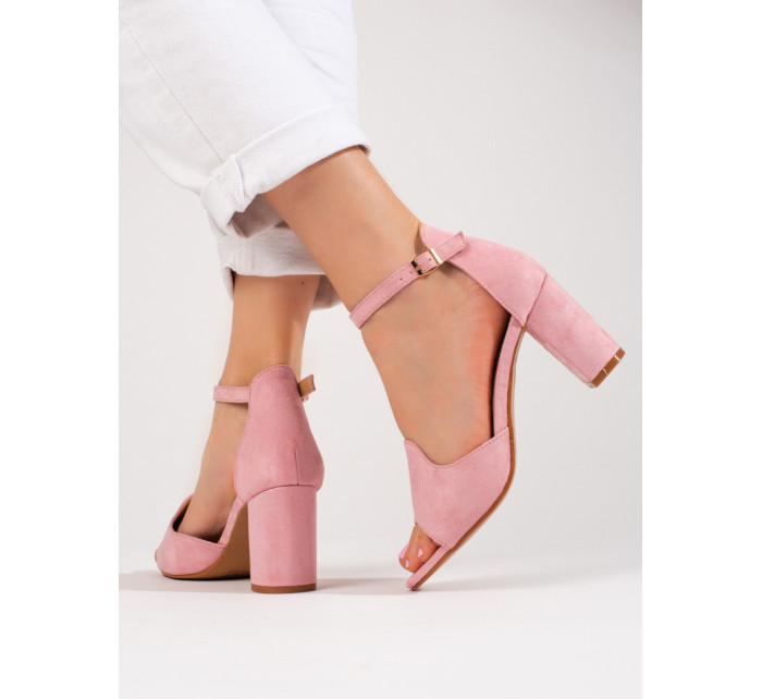 Módní  sandály dámské růžové na širokém podpatku