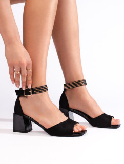 Zajímavé  sandály dámské černé na širokém podpatku