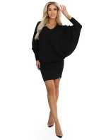 model 21483407 Pohodlné netopýří šaty s dlouhým rukávem černé - numoco