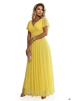 562-8 NASTIA Dlouhé šaty s výstřihem, kosticemi a krátkými rukávy - lemon limoncello 562-8 NASTIA Dlouhé šaty s výstřihem, kosticemi a krátkými rukávy - lemon limoncello