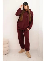 Dámská tepláková souprava zateplená z bavlny s kapucí bordová Dámská tepláková souprava zateplená z bavlny s kapucí bordová