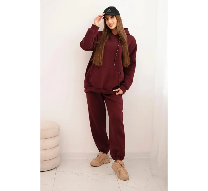 Dámská tepláková souprava zateplená z bavlny s kapucí bordová Dámská tepláková souprava zateplená z bavlny s kapucí bordová