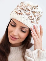 Dámská zimní čepice s barevnými vzory a silným nápletem K353 ecru+hnědý melír