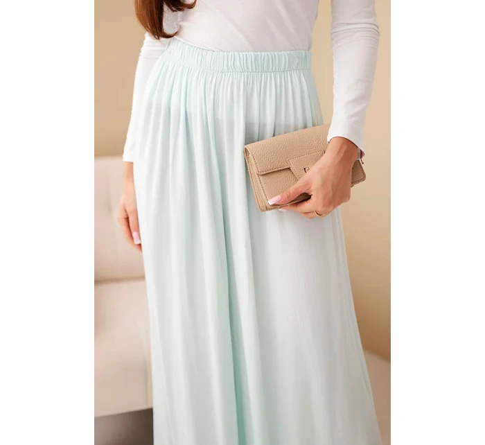 Dámské široké viskózové kalhoty s gumou v pase mátové