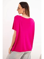 Dámská viskózová oversize halenka s krátkým rukávem a kulatým výstřihem fuchsiová