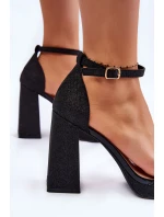 Lesklé Sandály Na Podpatku Černá model 21607019 - Boto Lesklé Sandály Na Podpatku Černá model 21607019 - Boto