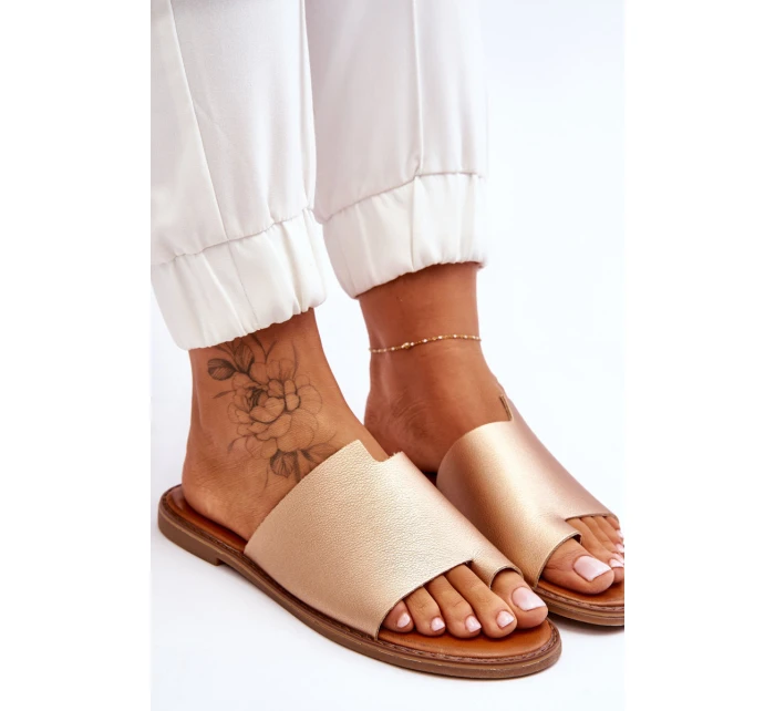 Dámské kožené žabky zlato model 21613216 - EVENTO Dámské kožené žabky zlato model 21613216 - EVENTO