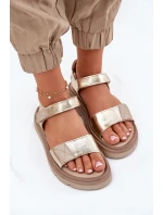 Dámské kožené sandály na platformě zlaté Zazoo 40443