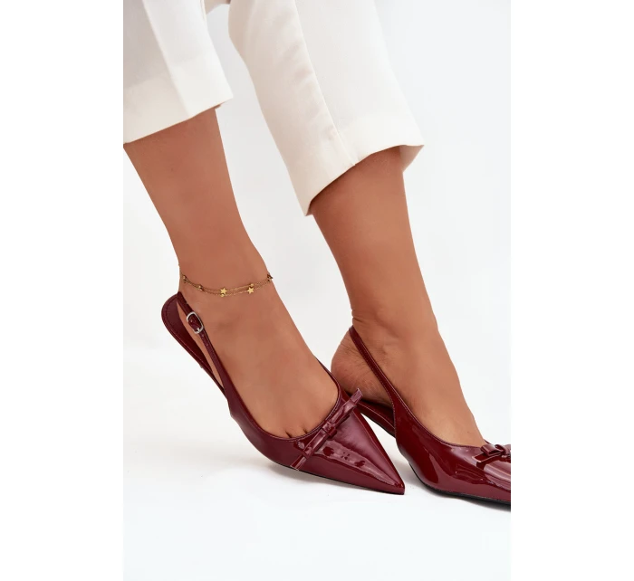 Lakované lodičky na podpatku s mašličkou bordó Olvena