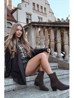 Semišové dámské boty na podpatku zateplené hnědé Arelia