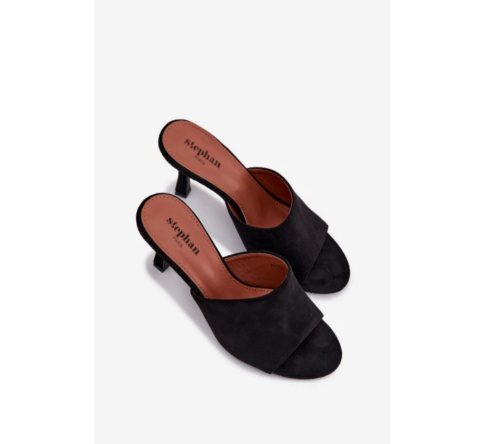 Dámské pantofle na podpatku z eko semiše černé model 21918726 - Boto