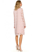 model 18001962 Krajkové šaty áčkového střihu s dlouhými rukávy růžové - Moe