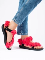 Designové dámské růžové sandály bez podpatku Designové dámské růžové sandály bez podpatku