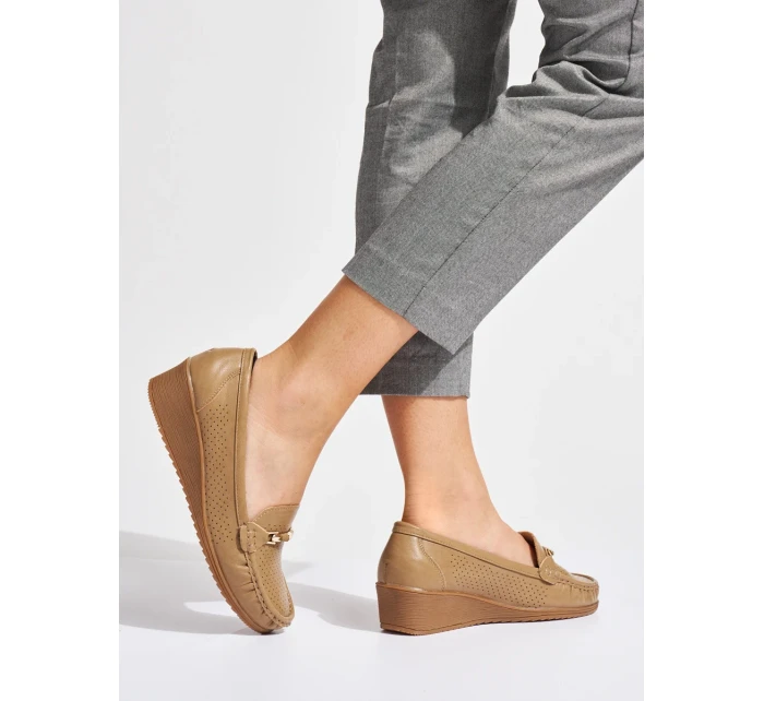 Designové mokasíny hnědé dámské na klínku Designové mokasíny hnědé dámské na klínku