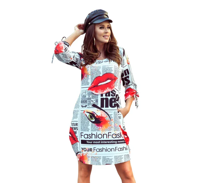 SOPHIE - Pohodlné dámské oversize šaty s novinovým vzorem 281-1