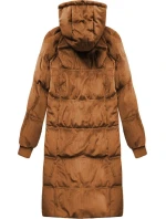 Dámská zimní manšestrová bunda v karamelové barvě s kapucí (7763)