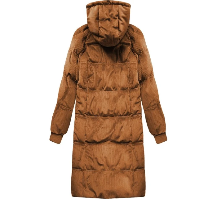 Dámská zimní manšestrová bunda v karamelové barvě s kapucí (7763)