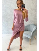 Asymetrické šaty s 3/4 rukávy, tmavě růžové Asymetrické šaty s 3/4 rukávy, tmavě růžové