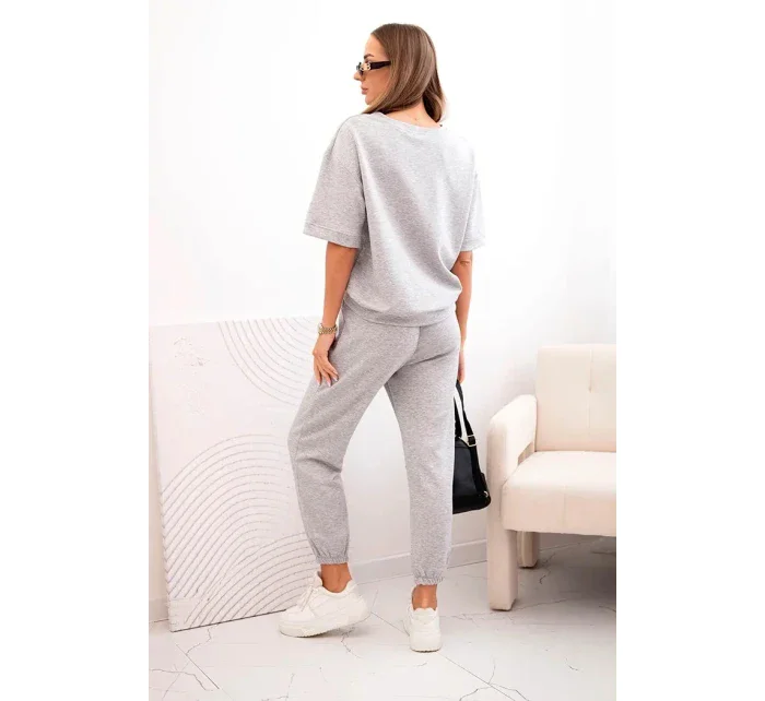 Dámský viskózový komplet s krátkým rukávem a nohavicemi šedý