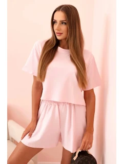 Dámský bavlněný komplet s širokými šortkami pudrově růžová