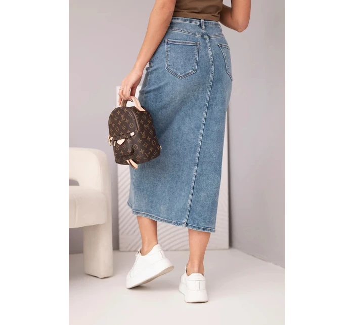 Dámská midi džínová sukně s rozparkem vpředu džínová