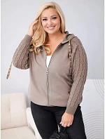 Dámská bavlněná mikina Plus Size s pletenými rukávy a kapucí fango zelená Dámská bavlněná mikina Plus Size s pletenými rukávy a kapucí fango zelená