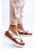 kožené sandály na klínu Zlaté model 21617433 - Zazoo kožené sandály na klínu Zlaté model 21617433 - Zazoo