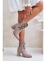 Semišové Prodyšné Botky Na Podpatku Kávové Lewski 3629