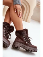 Dámské šněrovací boty s kožíškem tmavě hnědé Vaminia