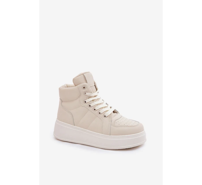 Vysoké dámské sneakers na platformě béžové model 21693386 - EVENTO