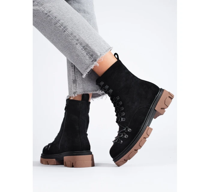 Jedinečné dámské kotníčkové boty černé płaski Jedinečné dámské kotníčkové boty černé płaski