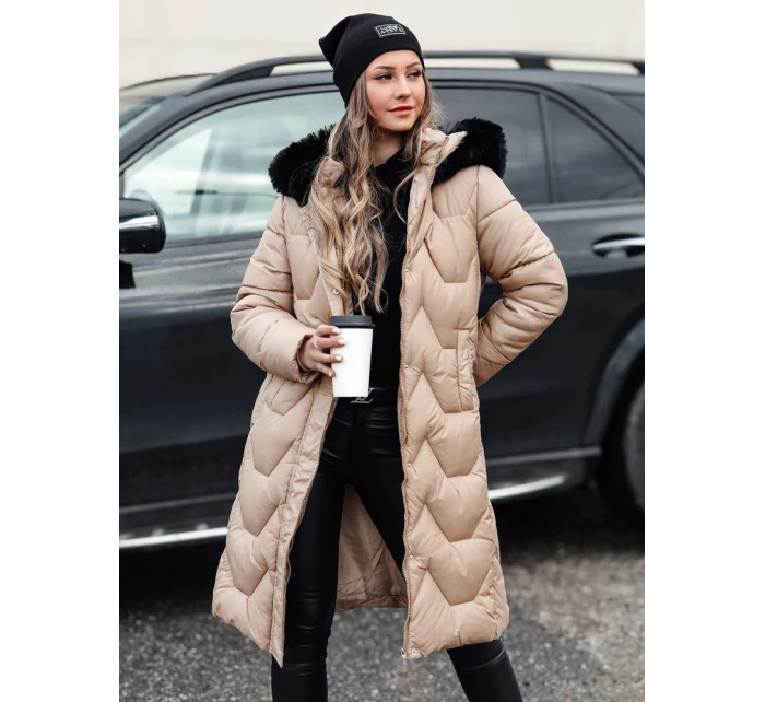 Dámská zimní prošívaná dlouhá bunda béžová Dstreet model 21982622 - FashionStreet Dámská zimní prošívaná dlouhá bunda béžová Dstreet model 21982622 - FashionStreet