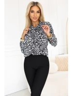 halenka s dlouhým rukávem a zavazováním vpředu černobílý vzor model 21308733 - numoco halenka s dlouhým rukávem a zavazováním vpředu černobílý vzor model 21308733 - numoco